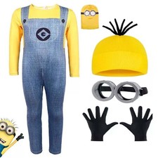 Minions Cosplay Halloween Costume Adults Kids Fancy Dress Beanie Glove Glasses