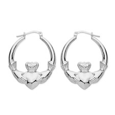  Sterling Silver Large CLADDAGH Creole Hoop Earrings - Solid 925 Silver