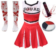 RED ZOMBIE CHEERLEADER COSTUME HALLOWEEN FANCY DRESS GIRLS CHILDS SCHOOL 