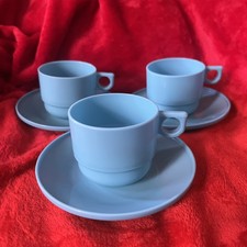 Vintage Sirram Picnic Blue Set Of 3 Cup & Saucers Camper-van 1960’s Camping