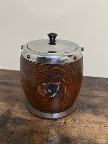 Solid oak biscuit barrel - solid, with