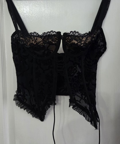 Black floral lace corset - black,
