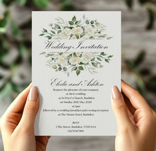 Eucalyptus & White Floral Wedding Invitations / Evening Reception Invites