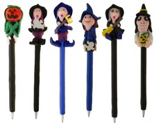 Halloween Pens - Hand Moulded design - Witches, Wizards and Pumpkins BLACK INK
