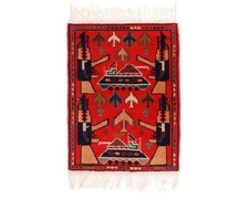 Vintage Afghan War Rug Hand Made AK47, Soviet Tank, & War Plane - Primarily Red