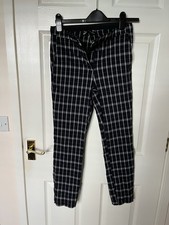 Zara Women's Trousers Size Eu L 10-12 Elasticity Waist Navy With White Pattern