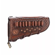 TOURBON Leather Rifle Cheek Rest Gun Butt Stock Cover w/ Ammo Hoder Shooting UK