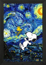 Snoopy and Woodstock Starry Night P Framed Wall Art Poster Canvas Print Picture
