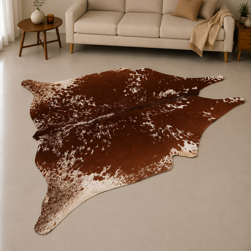 Genuine brown white cowhide - brown,