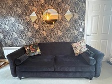 DFS 3 seater sofa in black crushed velvet with cushions