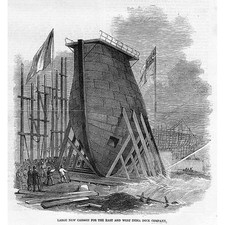 LONDON Large New Caisson for the East & West India Dock Co - Antique Print 1857