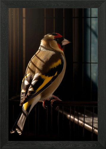 Goldfinch bird cage framed - bird, in