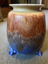 Art Deco Drip Glazed Footed Vase Blue & Orange Empire Made