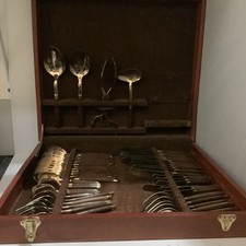 Vintage Canteen Of Bronze And Rosewood Cutlery, Set Of 52 Pieces, Serves 6, VGC