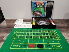 Vintage  Roulette Casino Game Set Roulette Wheel Felt Cloth Chips Table Top Play