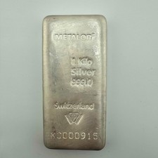 Metalor 1 Kg Fine Silver Bullion Bar. Swiss Investment Grade 999.0 Purity.