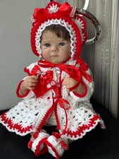 BABY GIRL CARDIGAN BONNET BOOTEE CROCHET HANDMADE REBORN ROMANY NEWBORN XMAS