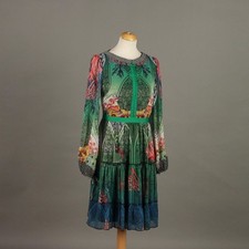 Piccione.Piccione Green Dress Fabric UK Size 12 Italy Second Hand Original