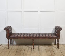 Mahogany Leather Upholstered Bench | Hand-Finished Brown Leather | English Craft