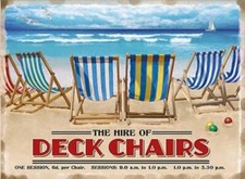 SAVE 50%!! English Seaside Beach Deckchairs Metal Sign Holiday Plaque 15 x 20 cm