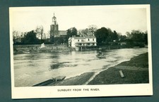 SUNBURY FROM THE RIVER,WITH ROWING BOAT,vintage postcard