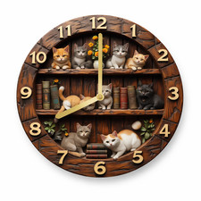 Wooden Cat Wall Clock Silent