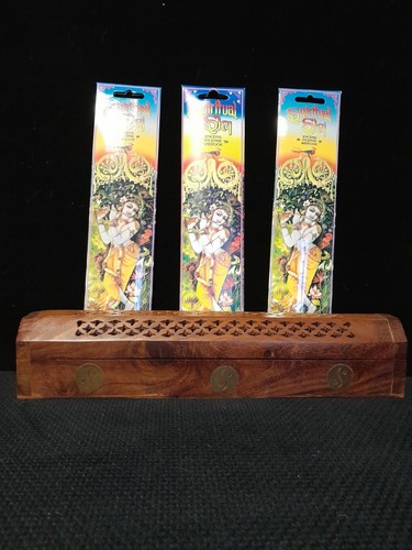 Wooden incense box with brass - incense,
