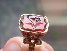 Rare Fine Antique Georgian Rose Intaglio Agate Stamp Gold Fob Wax Seal Pendant