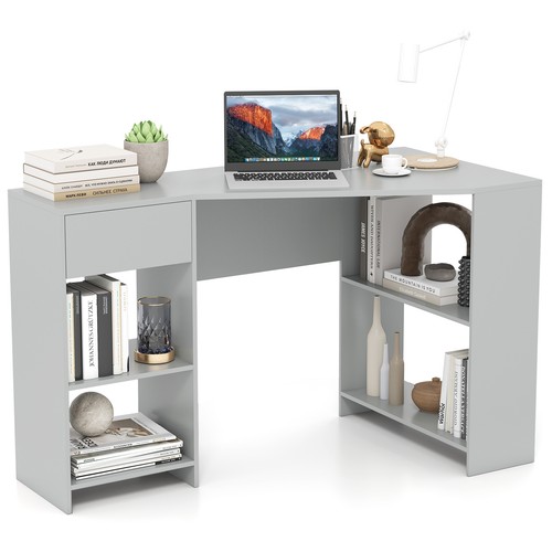 Grey shaped computer desk - l-shaped,