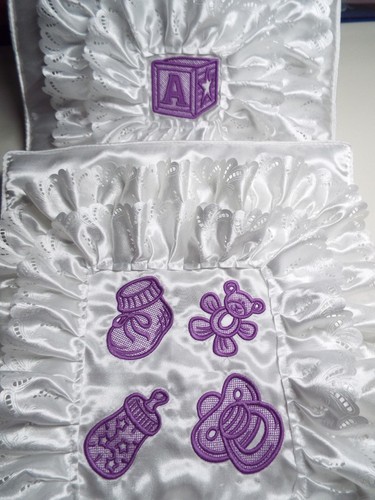 Dolls bear pram - purple, motif