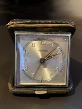 Vintage Mid-Century Mauthe Travel Alarm Clock German Leather Case NOT WORKING