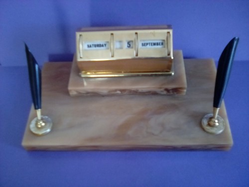Vintage brown onyx desk set - desk,