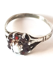 Vintage Silver Mark Sterling Silver Opal Garnet Cluster Ring -UK Size J