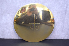 Antique Sterling Silver Disk Paten, Marked 925, All Gold plated, 6 1/8" (CU957)