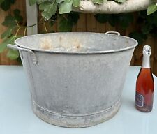 VINTAGE FRENCH GALVANISED PLANTER WASH TUB DOLLY TUB, Diam 61cm L71cm H34cm 6kg