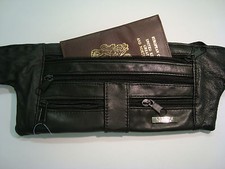 FLAT LEATHER MONEY BELT,SOFT LEATHER,FOUR ZIPPED POCKET