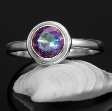 Gorgeous 925 Sterling Silver Mystic Fire Topaz Facet Cut Gemstone Ring Gift Box