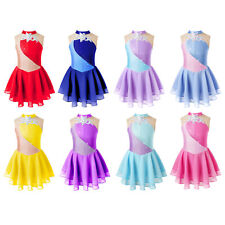 UK Kids Girls Sleeveless Sequins Flower Leotard Tutu Skirted Dance Costume Dress