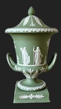 Wedgwood Large Campana Urn With Lid Sage Green Jasperware Greek Mythology Scenes