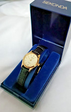 SEKONDA Women's Gold Tone Pebbled Faux Leather Strap Quartz Watch VGC & Working
