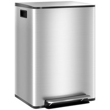 HOMCOM 2 x 30L Double Kitchen Bin, Pedal Bin with Soft-Close Lid, Silver