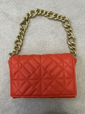 Zara Red/ Orange Mini Quilted Bag with Shoulder Chain Strap