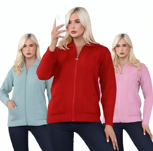 Ladies cable knit zipper with - knit,
