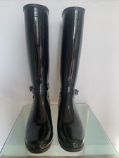 Women's HUNTER Black Gloss Tall Riding  Boots UK7 Slight Cracking Barely Visible
