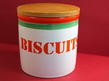 Vintage Arthur Wood Ceramic Biscuit Barrel - Wooden Lid - Red Green White