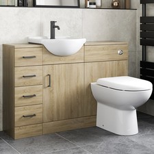 Bathroom Vanity Unit Drawer Cabinet Toilet Unit Furniture Basin Sink Oak 1165mm