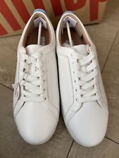 Fitflop UK 5 Rally Leather Trainers Lace Up Suede Back White /blue 