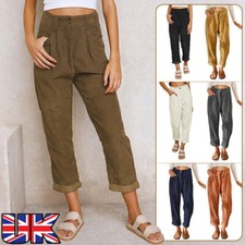 Ladies High Waist Casual Pants Corduroy Cords Loose Straight Pants Trousers Size