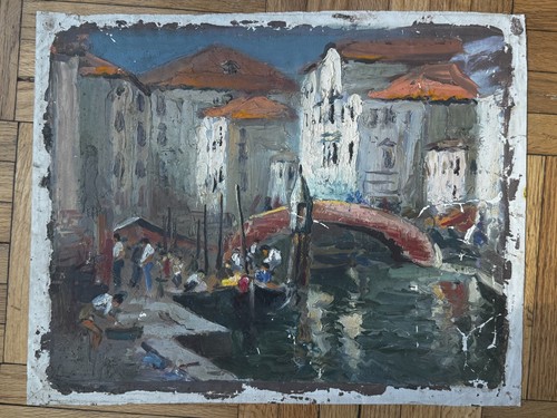 Vintage 1940s oil canvas - vintage,