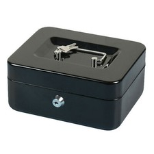 MONEY BOX TIN 6" STEEL METAL CASH SAFE SECURITY PETTY TIN WITH LOCK 2 KEYS BLACK